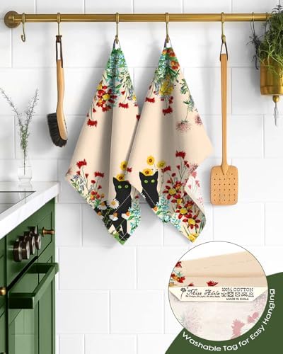 Miss Adola 150GSM Flour Sack Kitchen Towels Set of 2, Cat in Grass - Image 3