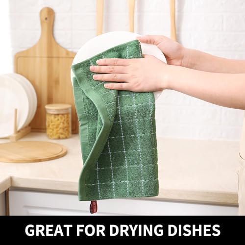 Homaxy 100% Cotton Terry Kitchen Dish Cloths, 24 Pack, Grass Green - Image 4