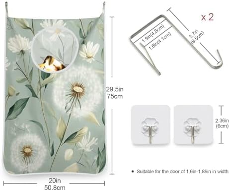 Sage Green Dandelions Door Hanging Laundry Hamper Bag - Image 3