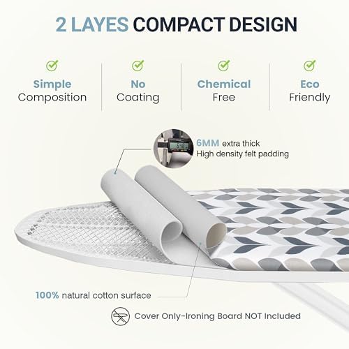 UniSimp Ironing Board Cover and Pad 15"x54" Extra Thick Natural Cotton - Image 5