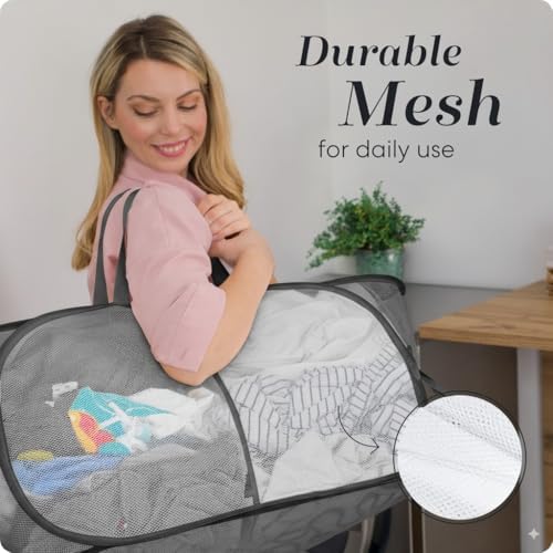 Handy Laundry Collapsible Laundry Basket, 2-Compartment Mesh Pop Up Hamper - Image 4