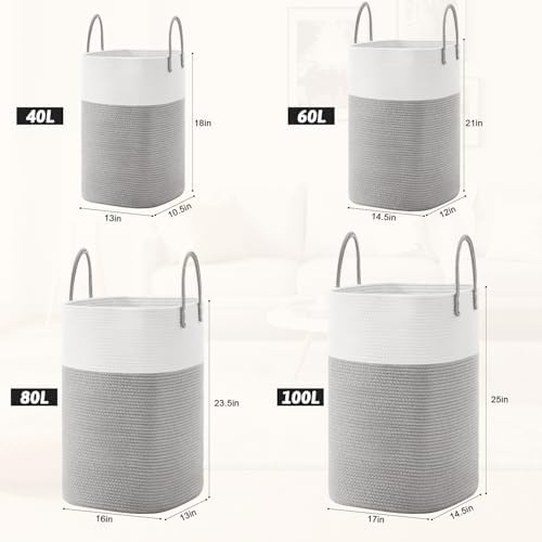 Artfeel Laundry Basket, Woven Cotton Rope Laundry Hamper, 40L Versatile Storage - Image 3