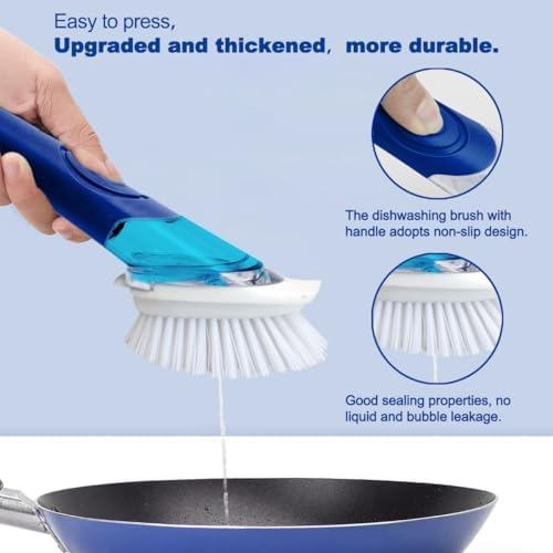 CELOX Dish Brush with Soap Dispenser, Dish Wand Bursh with Handle, 1 Wand & 3 - Image 2