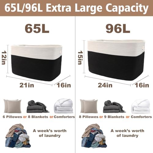 JMvicyroam 65L Large Woven Cotton Rope Blanket Basket - Image 3