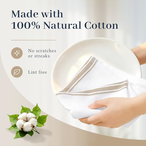 Homaxy 100% Ring Spun Cotton Kitchen Towels 6 Pack, Khaki Stripe - Image 2