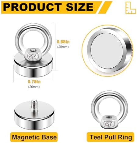 DIYMAG Magnetic Hooks with Countersunk Hole Eyebolt 40LBS 6 Pack - Image 2