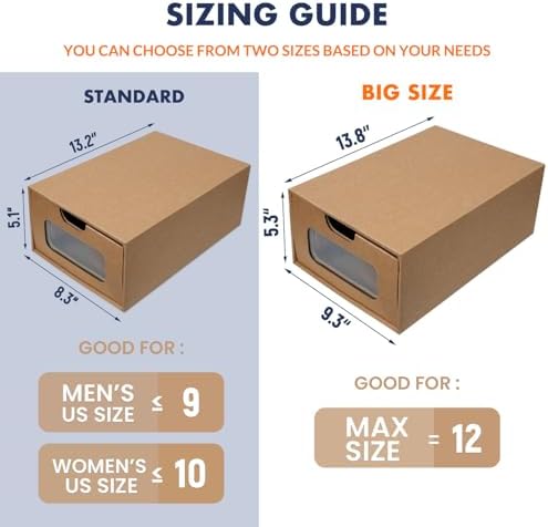 Shoe Boxes Cardboard, 12 Pack, Big Size, Waterproof, Heavy Duty, Stackable Shoe - Image 2