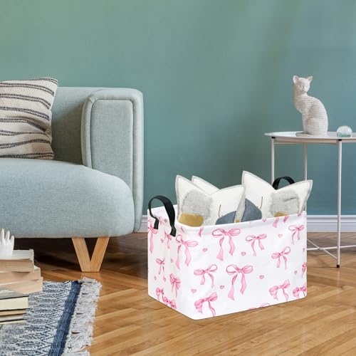 Girls Storage Basket with Pink Bow Print, 14.5" x 10.2" x 9.1", Waterproof - Image 4