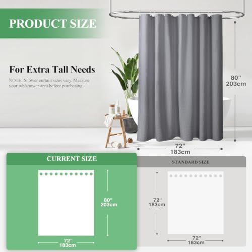 Dynamene Long Waffle Shower Curtain 256 GSM Heavy Fabric 72x80 Grey/Gray - Image 2