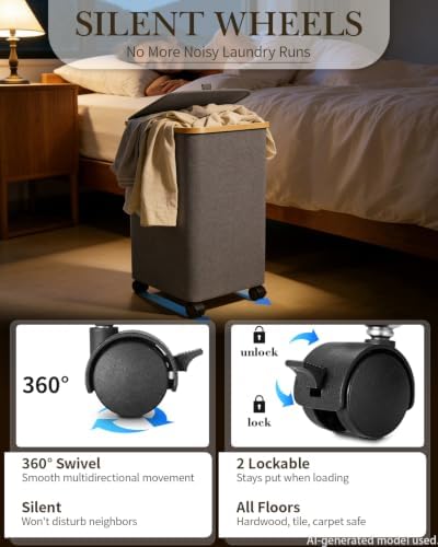 Laundry Basket with Wheels, 110L Large Rolling Laundry Hamper - Image 4