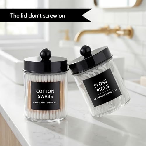 Amolliar Glass Apothecary Jars Qtip Holder w/Plastic Lids - Image 3