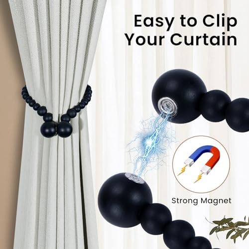KLOGTSIND Magnetic Curtain Tiebacks, 4 Pack Wood Bead Curtain Holdbacks - Image 2