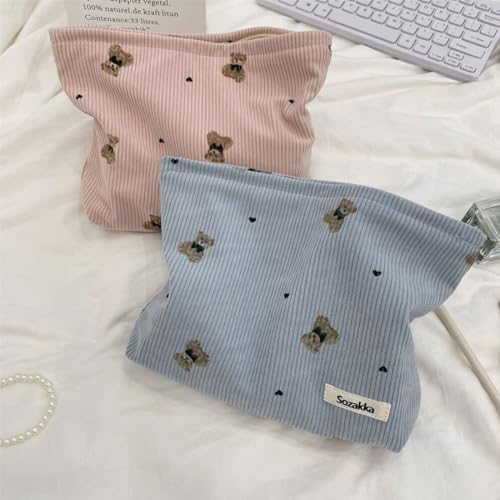 SxoSyo Corduroy Makeup Bags, Bear Cosmetic Pouch Large Purse - Image 2