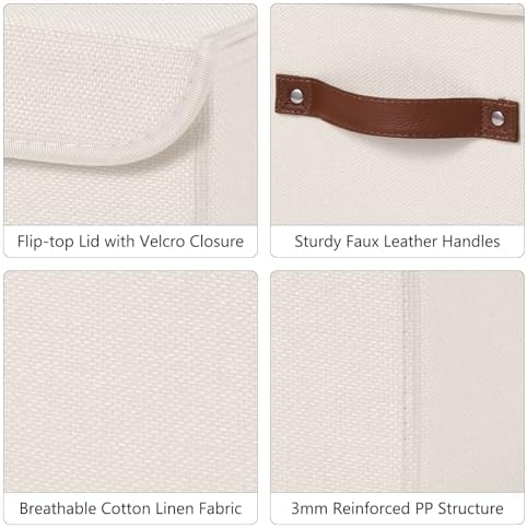 Storage Bins Box with Lids Decorative Cotton Linen Fabric Baskets - Image 2