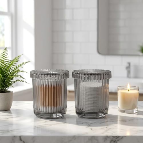rejomiik Thick Glass Qtip Holder Apothecary Jars - Image 2