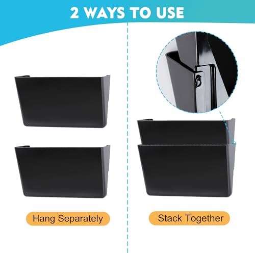 EASEPRES 4 Pack Black Single Pocket Hanging File Organizer, Plastic Wall Mount - Image 3