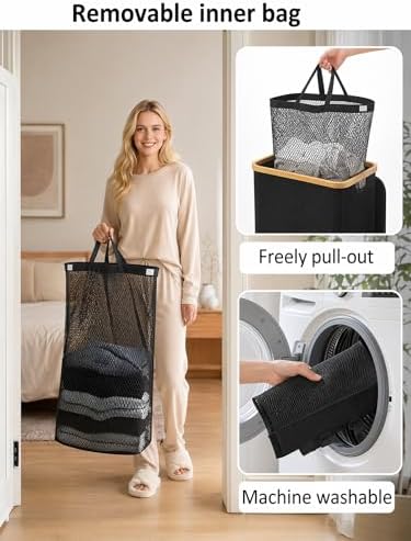 IEGrow Laundry Hamper with Lid, 85L Laundry Basket with Mesh Bags - Image 4