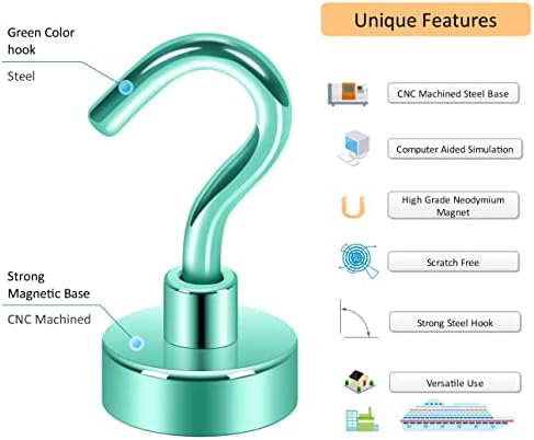 Neosmuk Magnetic Hooks Cruise Ship Essential, 30lb+ Green, 5 Pack - Image 6