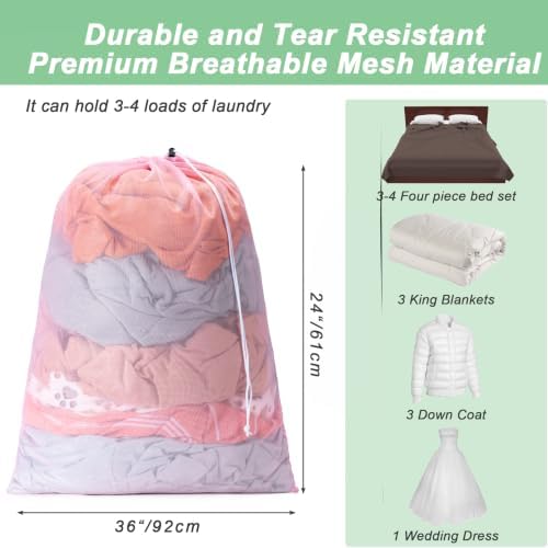 2 Pack Mesh Travel Laundry Bag 24" x 36"Extra Large Dirty Clothes Organizer - Image 2