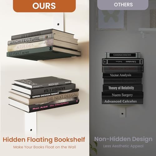 Wawocs Invisible Bookshelves for Wall, 6 Tier Floating Bookshelf Made of Heavy - Image 4
