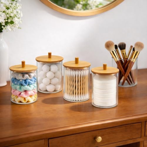 Glass Qtip Holder with Bamboo Lids, 10 oz Apothecary Jars, 2 Pack - Image 4