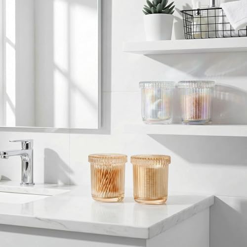Clear Iridescent Thick Glass Bathroom Qtip Holder, 2 Pack - Image 5
