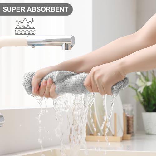 Homaxy 12 Pack 100% Cotton Kitchen Towels and Dishcloths Set, Light Gray - Image 3