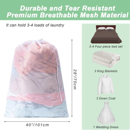 2 Pack Mesh Travel Laundry Bag 28" x 40"Extra Large Dirty Clothes Organizer - Image 2