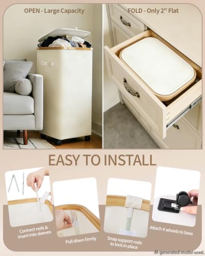 Laundry Hamper with Wheels, 75L Rolling Laundry Basket, Removable Inner Bag - Image 5