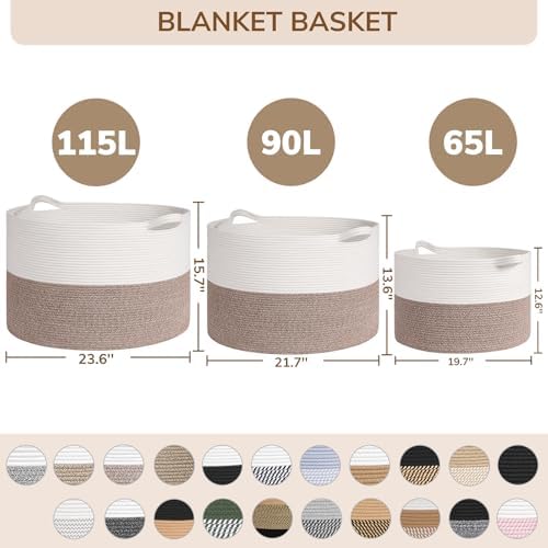 INDRESSME 115L Extra Large Woven Rope Blanket Basket Living Room Blue - Image 7