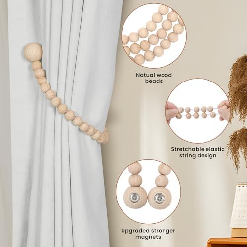 KLOGTSIND Magnetic Curtain Tiebacks, 2 Pack Wood Bead Curtain Holdbacks - Image 5