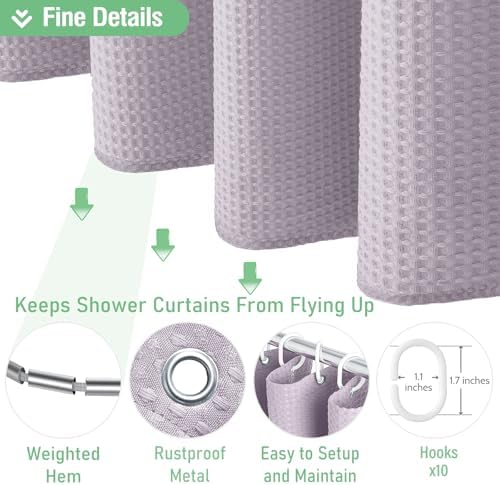 Dynamene Stall Waffle Shower Curtain 256 GSM Heavy Fabric 60x72 Lavender - Image 6