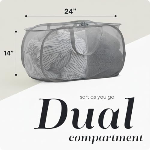 Handy Laundry Collapsible Laundry Basket, 2-Compartment Mesh Pop Up Hamper - Image 2