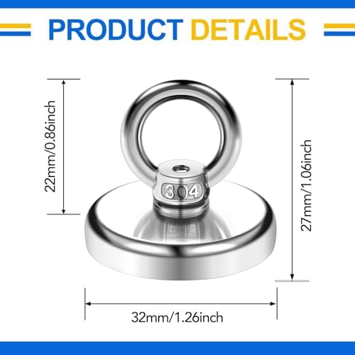 DIYMAG Magnetic Hooks with Countersunk Hole Eyebolt 110LBS 20 Pack - Image 2