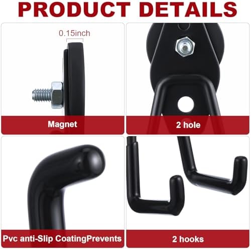 Landhoow 4 Pcs Large Magnetic Hooks Heavy Duty Garage Magnet Hooks Strong - Image 3
