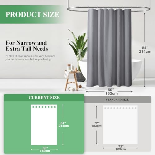 Dynamene Stall Waffle Shower Curtain 256 GSM Heavy Fabric 60x84 Grey/Gray - Image 2