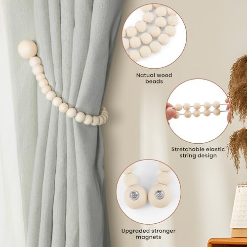 KLOGTSIND Magnetic Curtain Tiebacks, 6 Pack Wood Bead Curtain Holdbacks - Image 5
