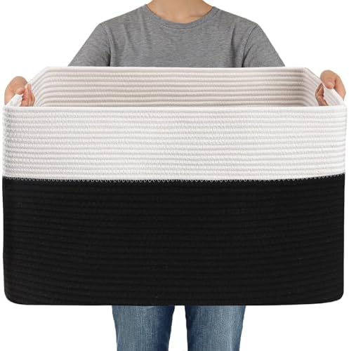 JMvicyroam 65L Large Woven Cotton Rope Blanket Basket by JMvicyroam