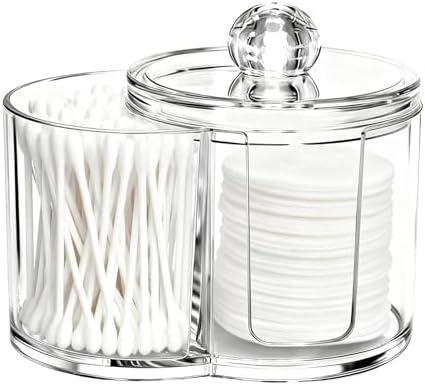 Cotton Swab & Pad Holder with Dustproof Lid, Dual-Compartment Organizer by Unknown