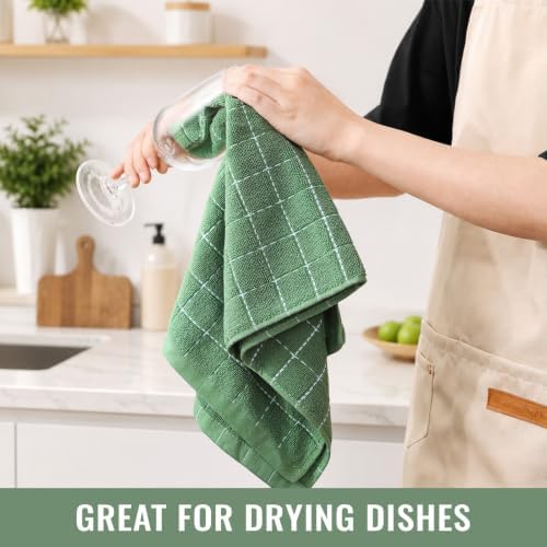 Kitinjoy 100% Cotton Terry Kitchen Towels, 13”x 28”, Grass Green - Image 6