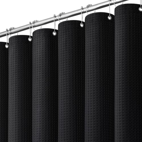 Dynamene Long Waffle Shower Curtain 256 GSM Heavy Fabric 72x78 Black by Dynamene