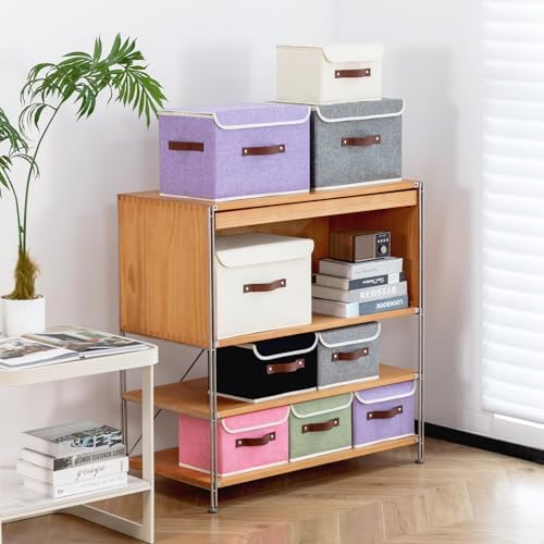 Storage Bins Box with Lids Decorative Cotton Linen Fabric Baskets - Image 5