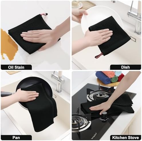 Homaxy 12 Pack 100% Cotton Kitchen Towels and Dishcloths Set - Image 5