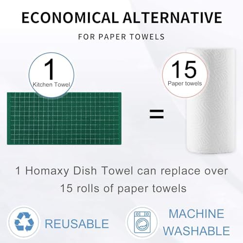 Homaxy 100% Cotton Terry Bulk Kitchen Towels, 15 Pack, Dark Green - Image 7