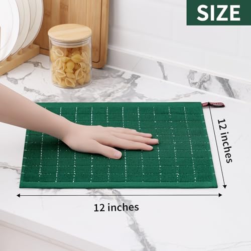 Homaxy 100% Cotton Terry Kitchen Dish Cloths, 4 Pack, Dark Green - Image 5