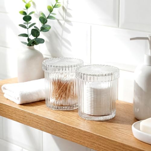 rejomiik 2 Pack Thick Glass Qtip Holder Apothecary Jars - Image 4