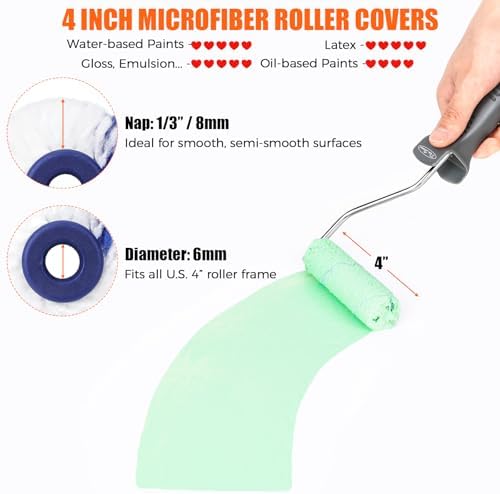 100pcs 4 Inch Microfiber Paint Roller Covers 1/3" Nap, Non-Shedding - Image 2