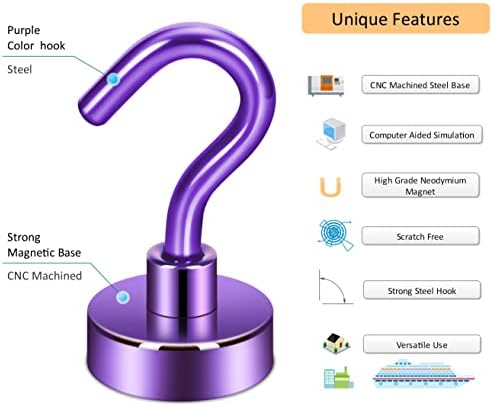 Neosmuk Magnetic Hooks Cruise Ship Essential, 30lb+ Purple, 5 Pack - Image 2