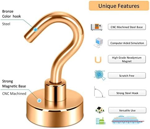 Neosmuk Magnetic Hooks Cruise Ship Essential, 30lb+ Bronze, 5 Pack - Image 6