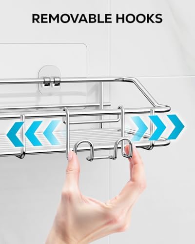 Nieifi Shower Caddy Shelf with Hooks Storage Rack Organizer Adhesive Stainless - Image 6